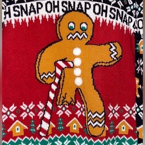Christmas 🎄 UGLY Sweater “OH SNAP!” Gingerbread Man w/Candy Cane Crutch Size S